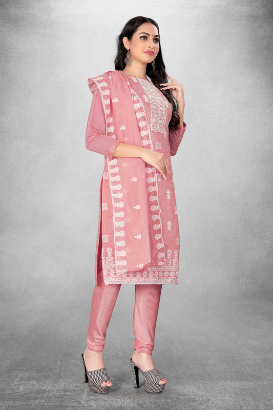 Pink Coloured Modal Cotton with Embroidery Work Women Party/Casual wear Dress Material Suit- Top with Bottom & Modal Cotton Dupatta!!