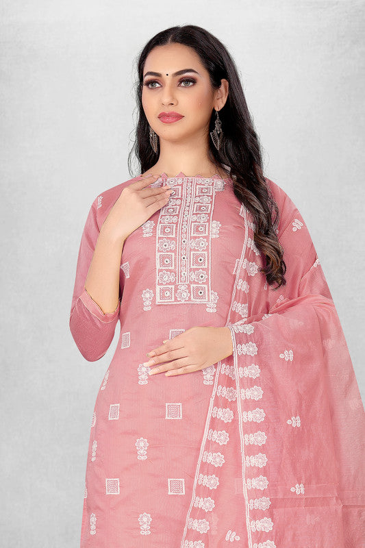 Pink Coloured Modal Cotton with Embroidery Work Women Party/Casual wear Dress Material Suit- Top with Bottom & Modal Cotton Dupatta!!