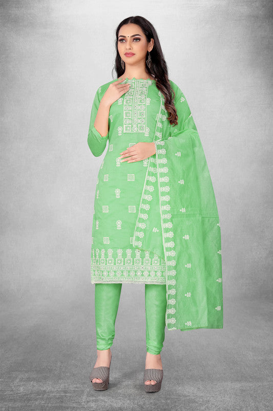 Green Coloured Modal Cotton with Embroidery Work Women Party/Casual wear Dress Material Suit- Top with Bottom & Modal Cotton Dupatta!!