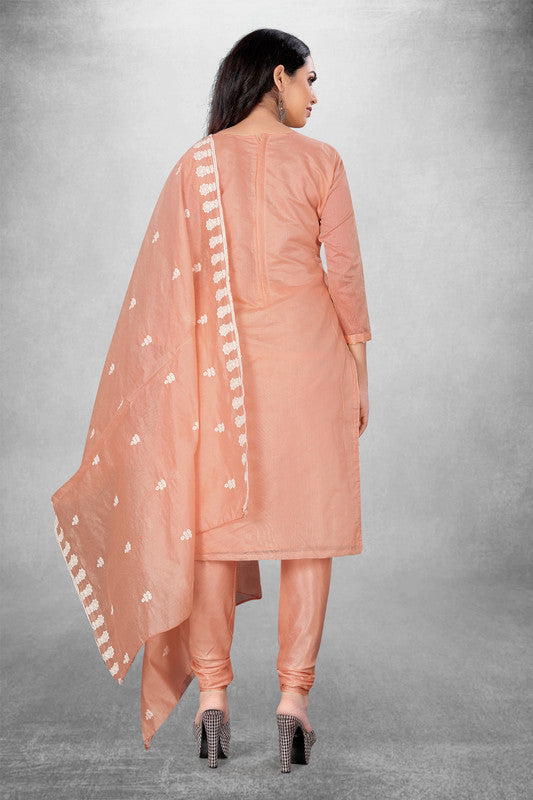 Peach Coloured Modal Cotton with Embroidery Work Women Party/Casual wear Dress Material Suit- Top with Bottom & Modal Cotton Dupatta!!