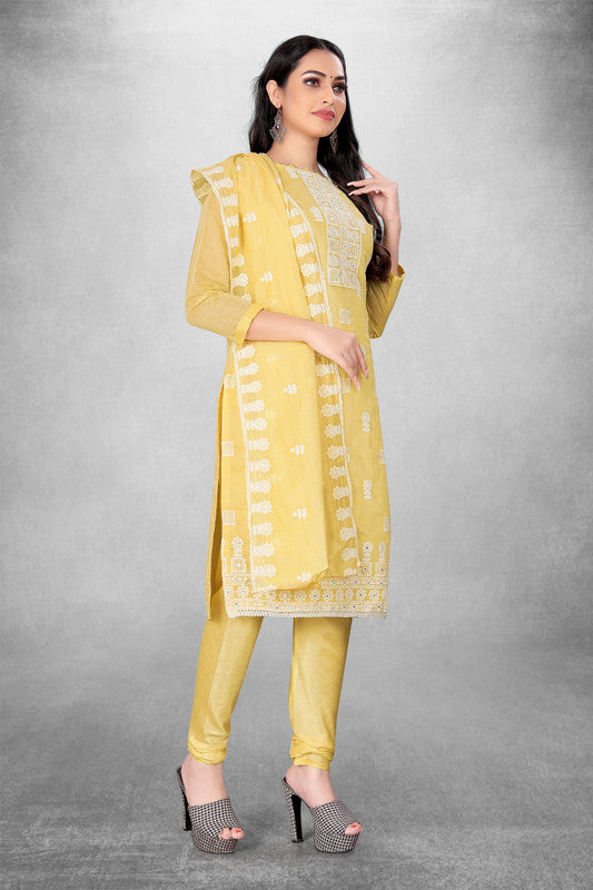 Yellow Coloured Modal Cotton with Embroidery Work Women Party/Casual wear Dress Material Suit- Top with Bottom & Modal Cotton Dupatta!!