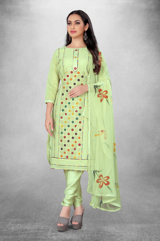 Pista Green Coloured Model with Embroidery Work Women Party/Daily wear Dress Material Suit- Top with Bottom & Naznin Dupatta!!