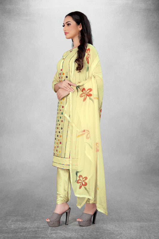 Yellow Coloured Model with Embroidery Work Women Party/Daily wear Dress Material Suit- Top with Bottom & Naznin Dupatta!!