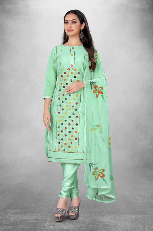 Light Green Coloured Model with Embroidery Work Women Party/Daily wear Dress Material Suit- Top with Bottom & Naznin Dupatta!!