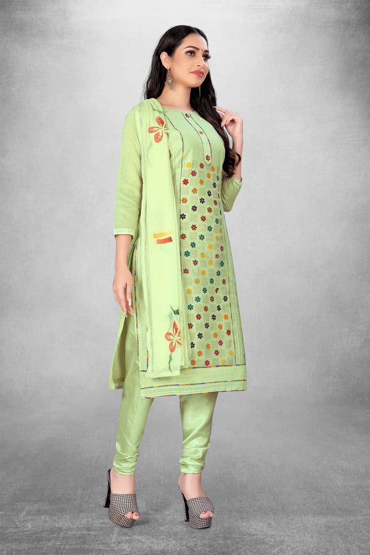 Pista Green Coloured Model with Embroidery Work Women Party/Daily wear Dress Material Suit- Top with Bottom & Naznin Dupatta!!