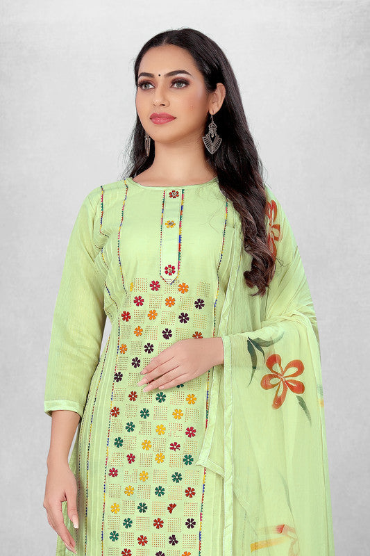 Pista Green Coloured Model with Embroidery Work Women Party/Daily wear Dress Material Suit- Top with Bottom & Naznin Dupatta!!