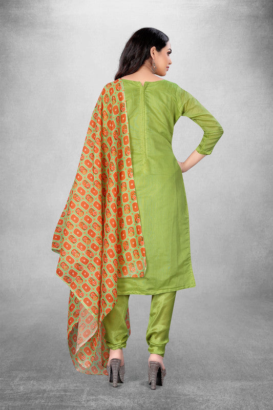 Parrot Green Coloured Modal Cotton with Embroidery Work Women Party/Casual wear Dress Material Suit- Top with Bottom & Modal Cotton Dupatta!!