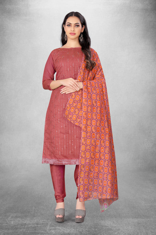 Pink Coloured Modal Cotton with Embroidery Work Women Party/Casual wear Dress Material Suit- Top with Bottom & Modal Cotton Dupatta!!