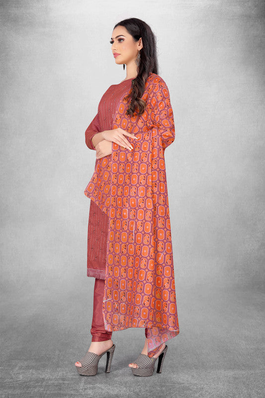 Pink Coloured Modal Cotton with Embroidery Work Women Party/Casual wear Dress Material Suit- Top with Bottom & Modal Cotton Dupatta!!