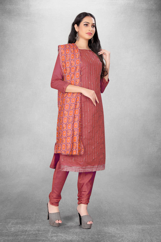 Pink Coloured Modal Cotton with Embroidery Work Women Party/Casual wear Dress Material Suit- Top with Bottom & Modal Cotton Dupatta!!