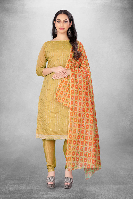 Orange Coloured Modal Cotton with Embroidery Work Women Party/Casual wear Dress Material Suit- Top with Bottom & Modal Cotton Dupatta!!