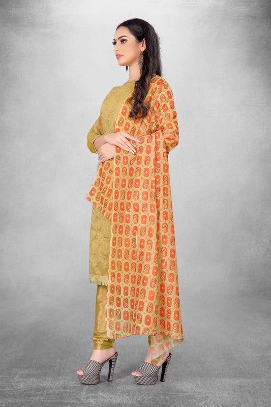 Orange Coloured Modal Cotton with Embroidery Work Women Party/Casual wear Dress Material Suit- Top with Bottom & Modal Cotton Dupatta!!