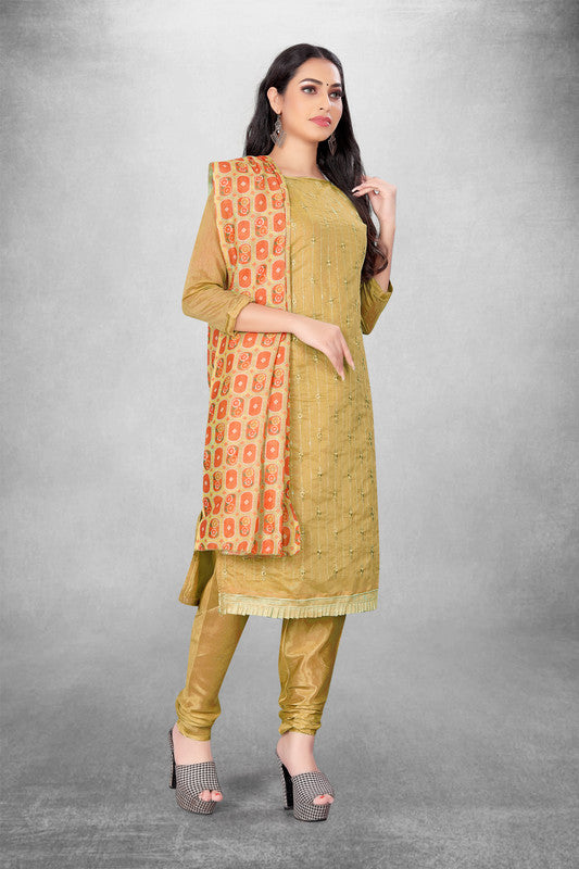 Orange Coloured Modal Cotton with Embroidery Work Women Party/Casual wear Dress Material Suit- Top with Bottom & Modal Cotton Dupatta!!