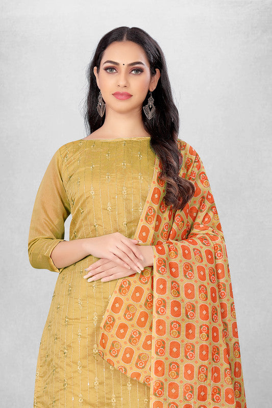 Orange Coloured Modal Cotton with Embroidery Work Women Party/Casual wear Dress Material Suit- Top with Bottom & Modal Cotton Dupatta!!