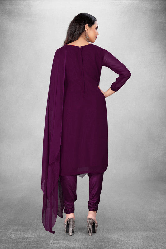 Wine Coloured Georgette with Embroidery Work Women Party/Daily wear Dress Material Suit- Top with Bottom & Naznin Dupatta!!