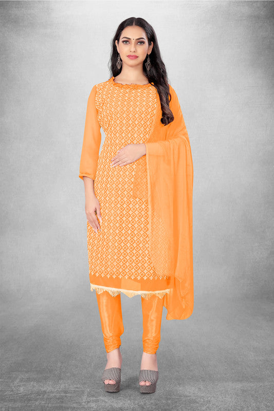 Orange Coloured Georgette with Embroidery Work Women Party/Daily wear Dress Material Suit- Top with Bottom & Naznin Dupatta!!