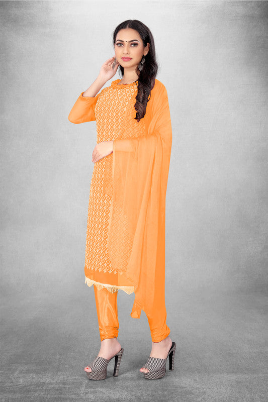 Orange Coloured Georgette with Embroidery Work Women Party/Daily wear Dress Material Suit- Top with Bottom & Naznin Dupatta!!