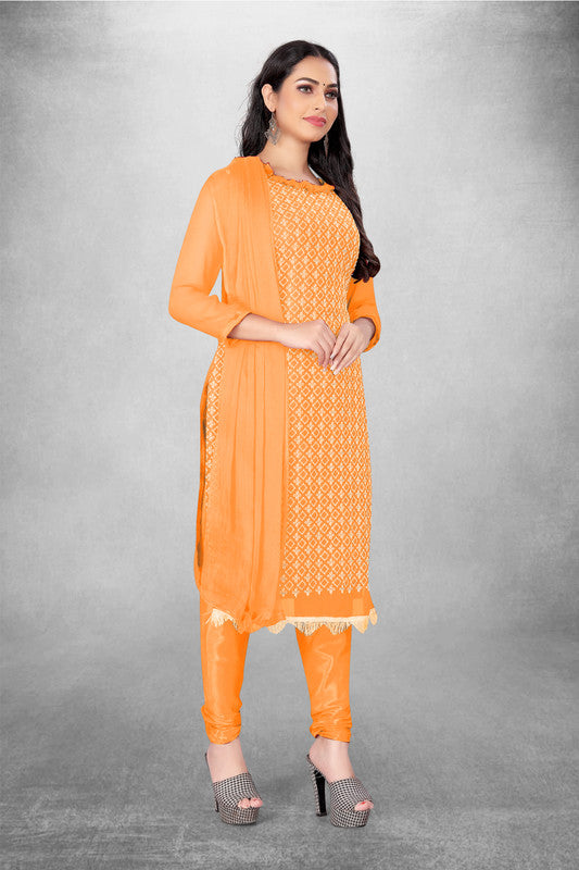 Orange Coloured Georgette with Embroidery Work Women Party/Daily wear Dress Material Suit- Top with Bottom & Naznin Dupatta!!