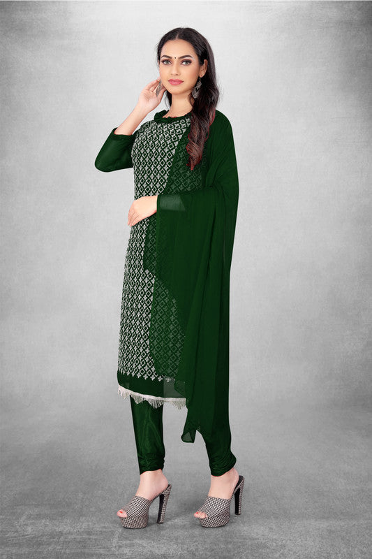 Green Coloured Georgette with Embroidery Work Women Party/Daily wear Dress Material Suit- Top with Bottom & Naznin Dupatta!!