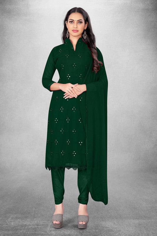 Green Coloured Georgette with Embroidery Work Women Party/Daily wear Dress Material Suit- Top with Bottom & Naznin Dupatta!!