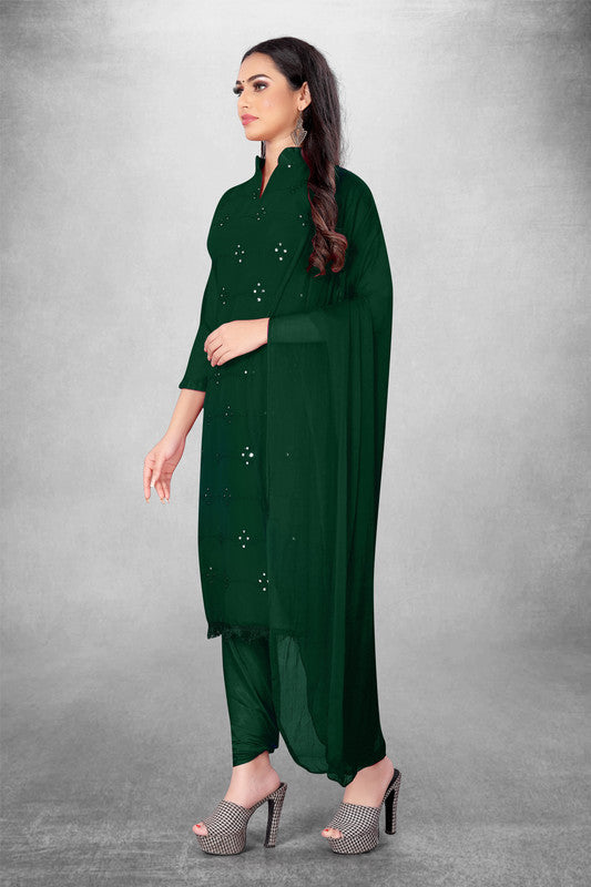 Green Coloured Georgette with Embroidery Work Women Party/Daily wear Dress Material Suit- Top with Bottom & Naznin Dupatta!!