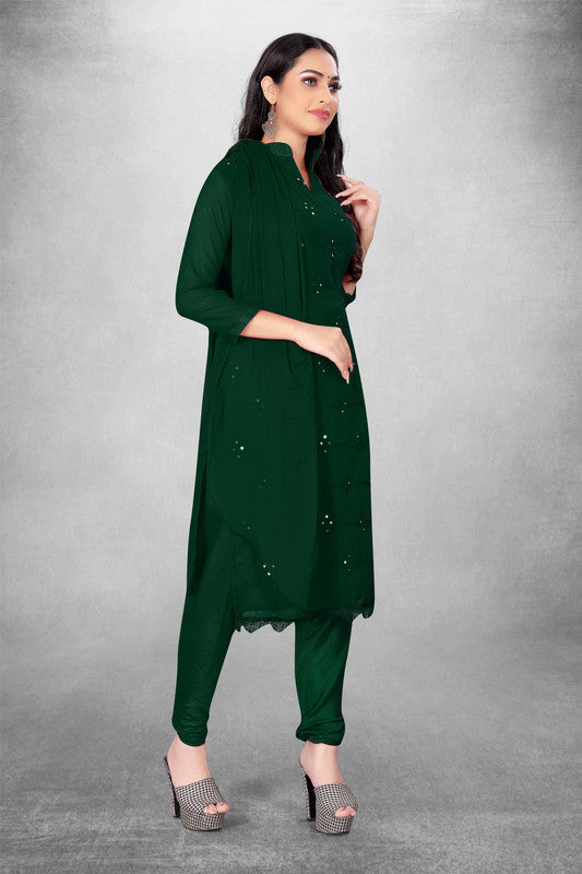 Green Coloured Georgette with Embroidery Work Women Party/Daily wear Dress Material Suit- Top with Bottom & Naznin Dupatta!!