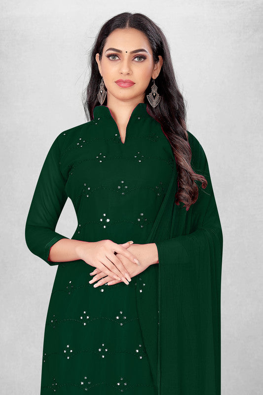 Green Coloured Georgette with Embroidery Work Women Party/Daily wear Dress Material Suit- Top with Bottom & Naznin Dupatta!!