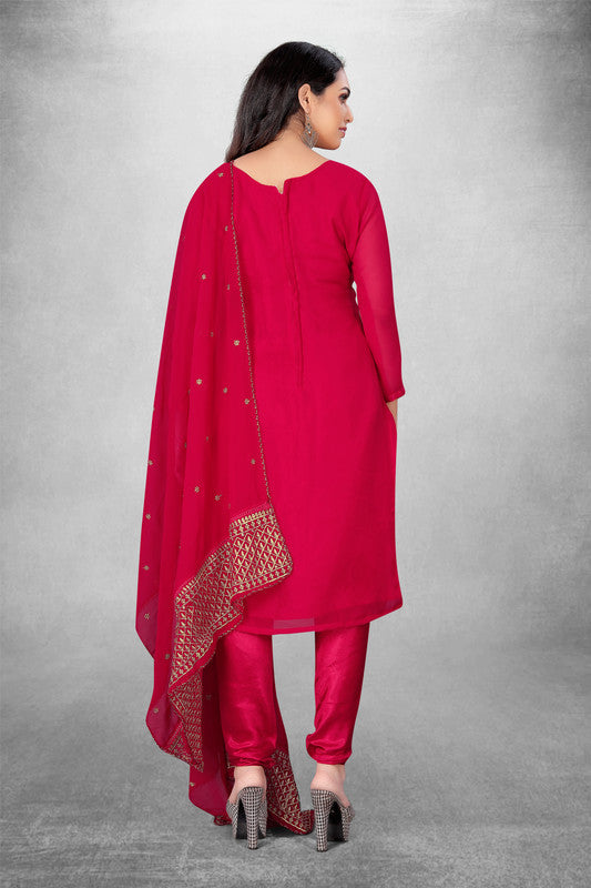 Red Coloured Georgette with Embroidery Work Women Party/Casual wear Dress Material Suit- Top with Bottom & Georgette Dupatta!!