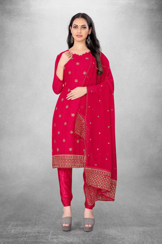 Red Coloured Georgette with Embroidery Work Women Party/Casual wear Dress Material Suit- Top with Bottom & Georgette Dupatta!!