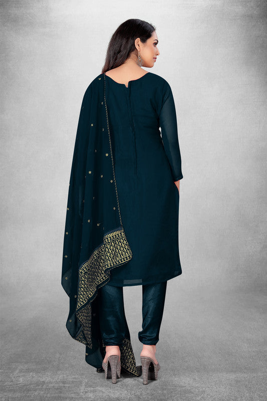 Morpitch Coloured Georgette with Embroidery Work Women Party/Casual wear Dress Material Suit- Top with Bottom & Georgette Dupatta!!