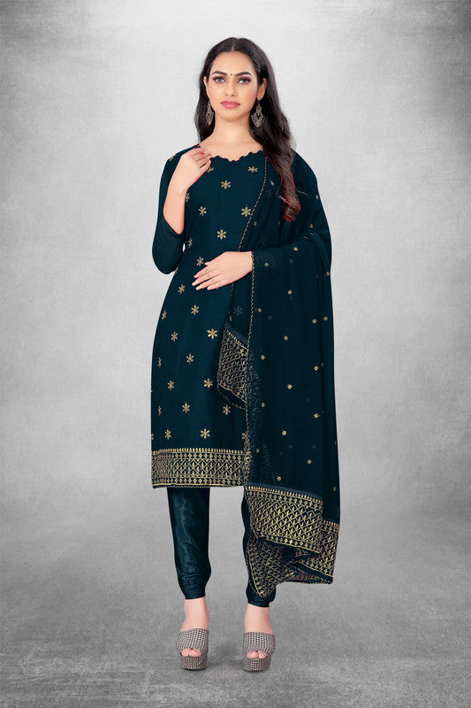 Morpitch Coloured Georgette with Embroidery Work Women Party/Casual wear Dress Material Suit- Top with Bottom & Georgette Dupatta!!