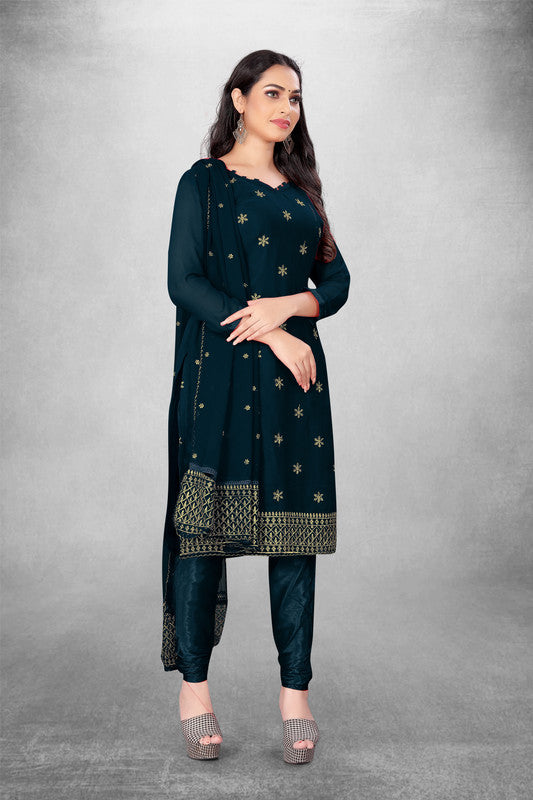 Morpitch Coloured Georgette with Embroidery Work Women Party/Casual wear Dress Material Suit- Top with Bottom & Georgette Dupatta!!