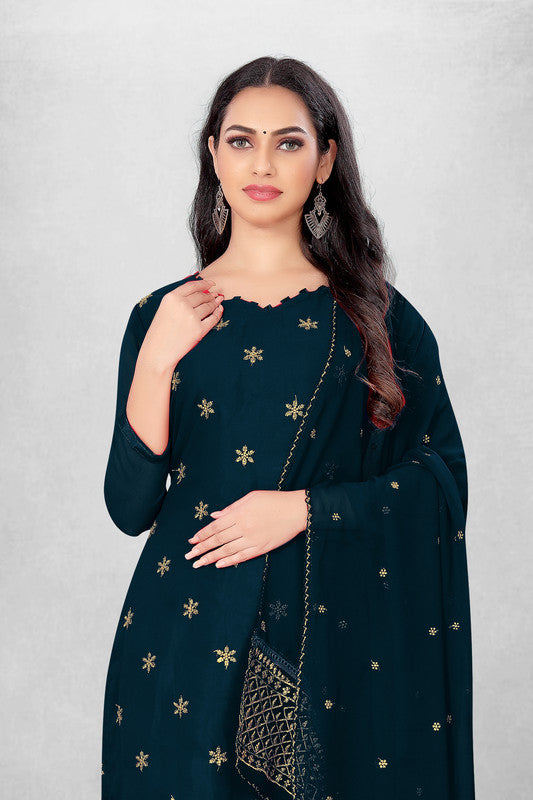 Morpitch Coloured Georgette with Embroidery Work Women Party/Casual wear Dress Material Suit- Top with Bottom & Georgette Dupatta!!