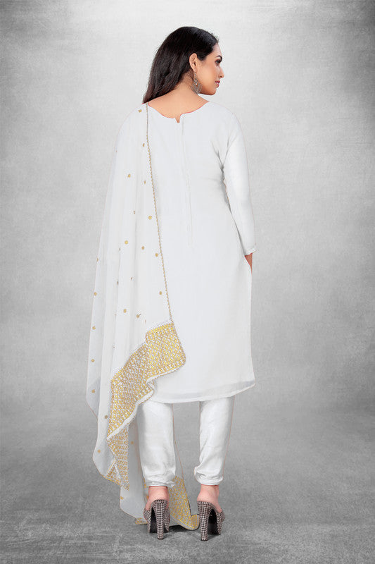 White Coloured Georgette with Embroidery Work Women Party/Casual wear Dress Material Suit- Top with Bottom & Georgette Dupatta!!