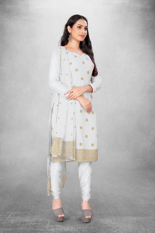 White Coloured Georgette with Embroidery Work Women Party/Casual wear Dress Material Suit- Top with Bottom & Georgette Dupatta!!