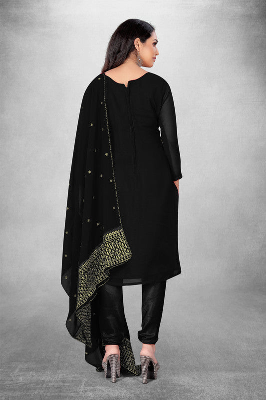 Black Coloured Georgette with Embroidery Work Women Party/Casual wear Dress Material Suit- Top with Bottom & Georgette Dupatta!!