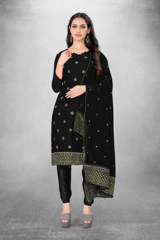 Black Coloured Georgette with Embroidery Work Women Party/Casual wear Dress Material Suit- Top with Bottom & Georgette Dupatta!!