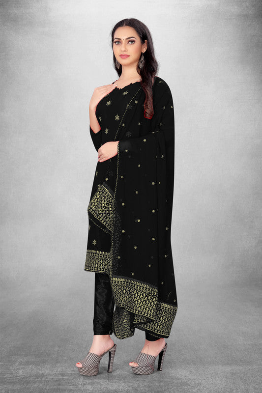 Black Coloured Georgette with Embroidery Work Women Party/Casual wear Dress Material Suit- Top with Bottom & Georgette Dupatta!!