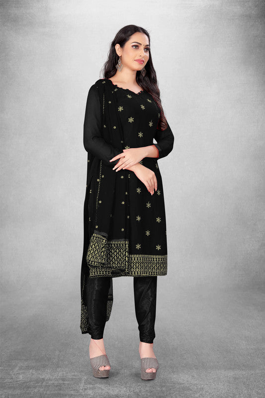 Black Coloured Georgette with Embroidery Work Women Party/Casual wear Dress Material Suit- Top with Bottom & Georgette Dupatta!!