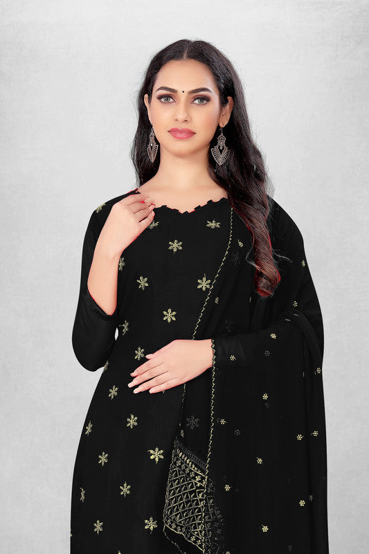 Black Coloured Georgette with Embroidery Work Women Party/Casual wear Dress Material Suit- Top with Bottom & Georgette Dupatta!!