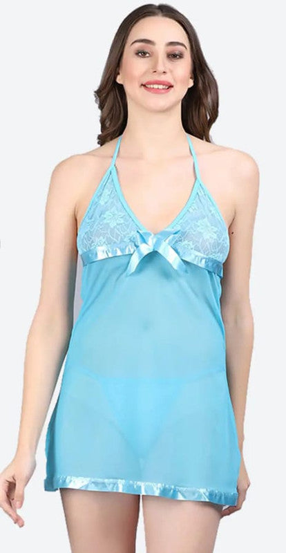 Sky Blue Coloured Premium Soft Comfy Net & Silky touch Women Luxurious Night in or a Babydoll Honeymoon Dress!!