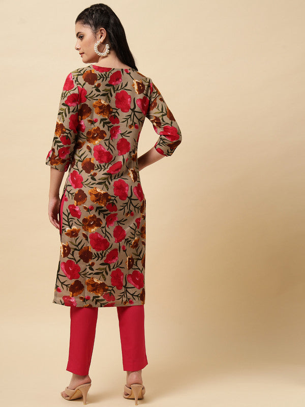 Pink Coloured Designer Printed Stright Rayon Kurti!!