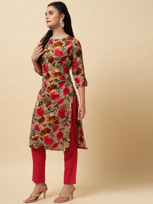 Pink Coloured Designer Printed Stright Rayon Kurti!!