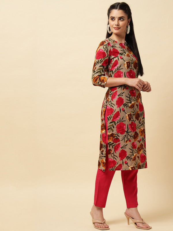 Pink Coloured Designer Printed Stright Rayon Kurti!!