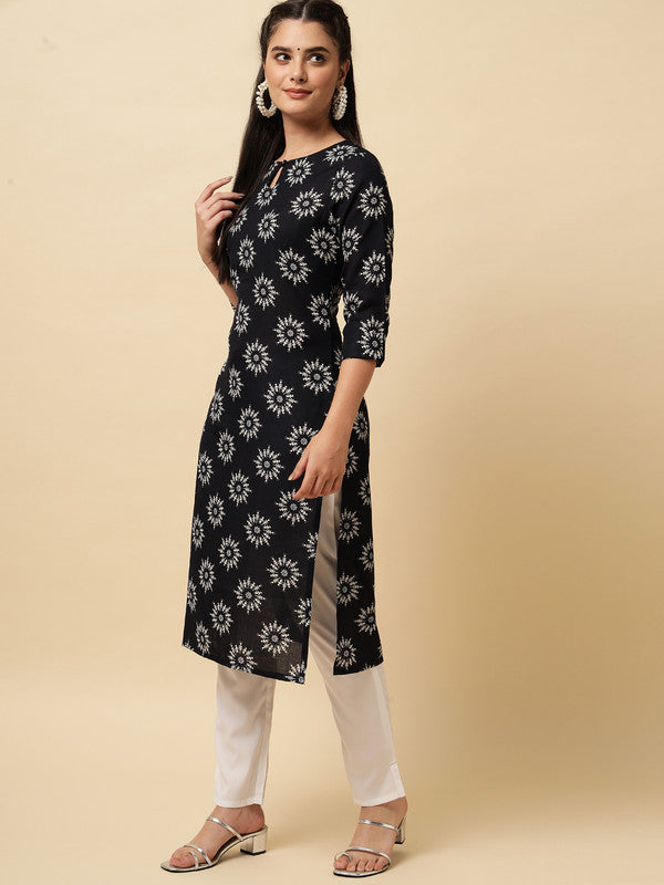 Blue Coloured Designer Printed Stright Rayon Kurti!!