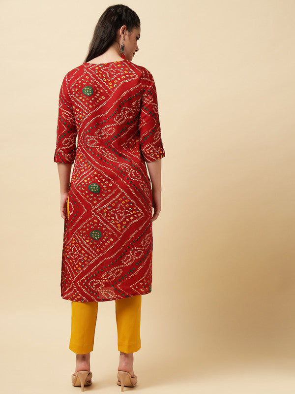 Maroon Coloured Bandhini Printed Stright Rayon Kurti!!