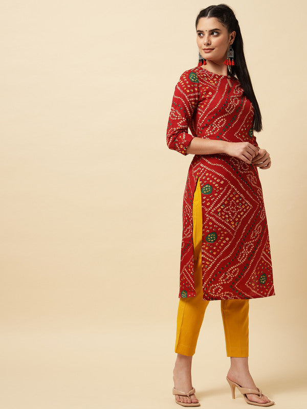 Maroon Coloured Bandhini Printed Stright Rayon Kurti!!