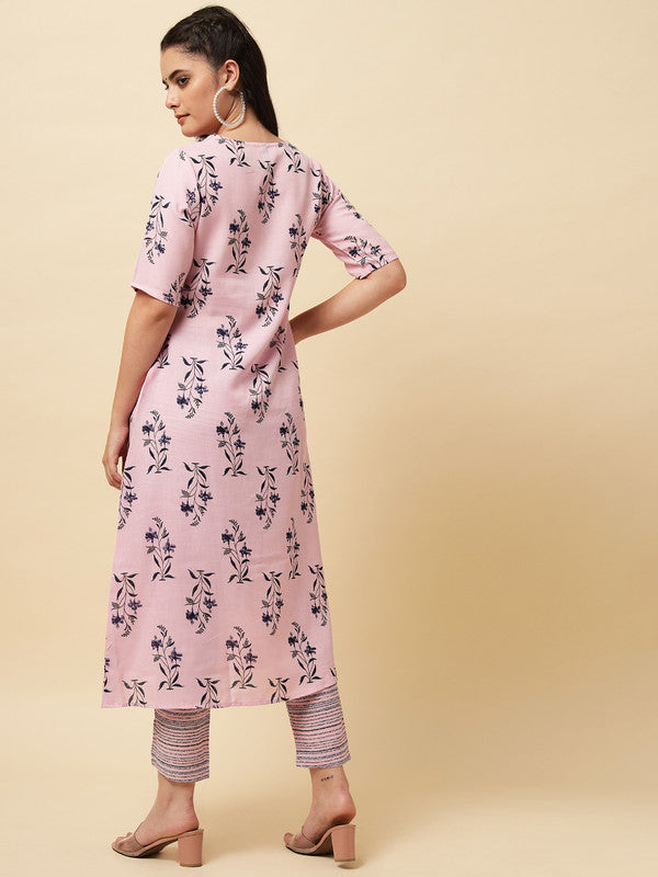 Pink Coloured Designer Printed Stright Rayon Kurti with Pant!!