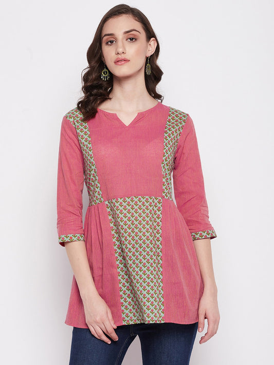 Multi Coloured with printed round collar three quarter bell sleeves Women Party/Daily wear Western Cotton Top!!