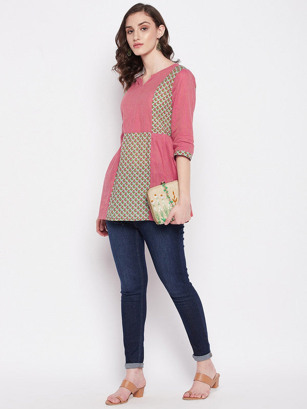 Multi Coloured with printed round collar three quarter bell sleeves Women Party/Daily wear Western Cotton Top!!